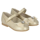 Younger Girls Gold Bow Ballerina Shoes, 1, hi-res