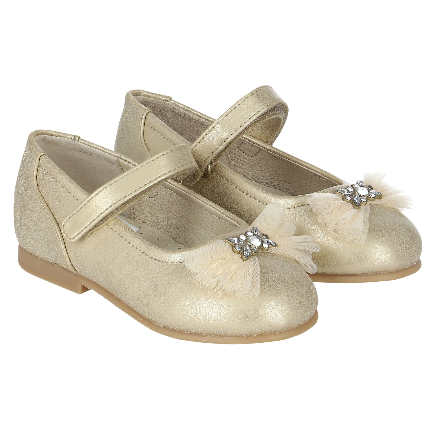 Younger Girls Gold Bow Ballerina Shoes, 1, hi-res image number null