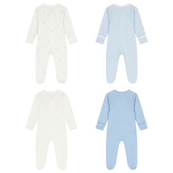 Baby Boys White & Blue Babygrows ( 4 Pack )