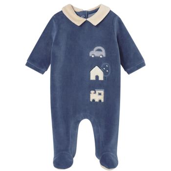 Baby Boys Beige & Blue Babygrow