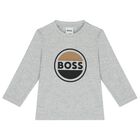 Younger Boys Grey Logo Long Sleeve Top, 3, hi-res