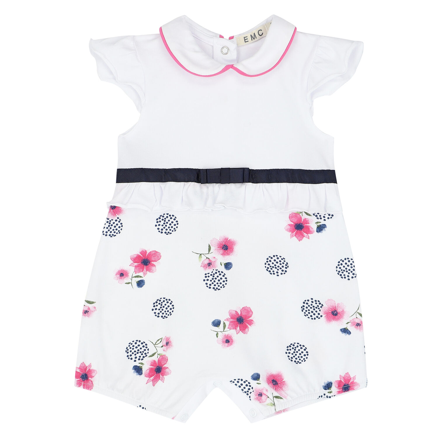 Baby Girls White & Pink Floral Romper, 1, hi-res