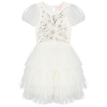 Girls White Embellished Tulle Dress