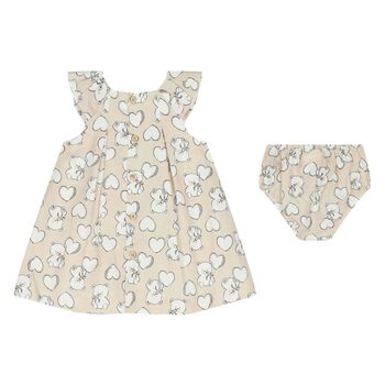 Baby Girls Beige Heart & Bear Dress Set