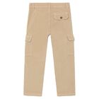Boys Beige Cargo Trousers, 1, hi-res