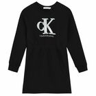 Girls Black Logo Sweatshirt Dress, 2, hi-res