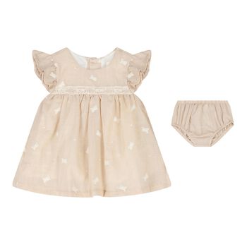 Baby Girls Beige Embroidered Floral Dress Set