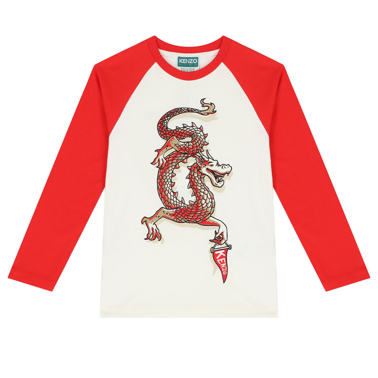 Boys Ivory & Red Dragon Long Sleeve Top, 1, hi-res