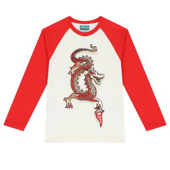 Boys Ivory & Red Dragon Long Sleeve Top