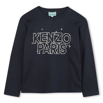 Boys Navy Blue Logo Long Sleeve Top