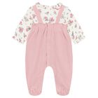 Baby Girls Ivory & Pink Logo Floral Babygrow, 1, hi-res