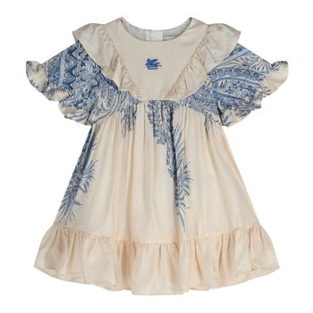 Baby Girls Ivory & Blue Paisley Dress