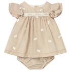 Baby Girls Beige Embroidered Floral Dress Set, 1, hi-res