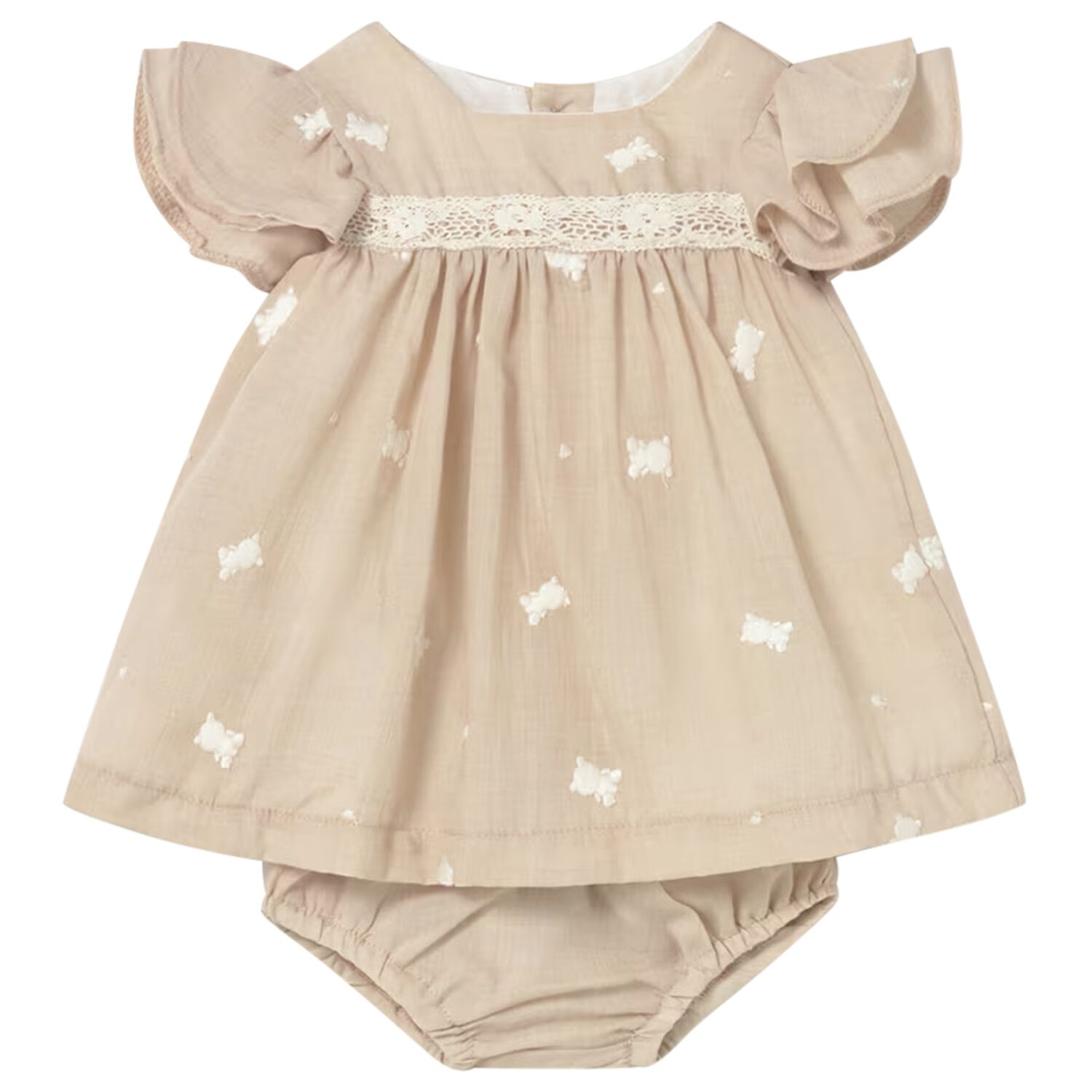 Baby Girls Beige Embroidered Floral Dress Set, 1, hi-res