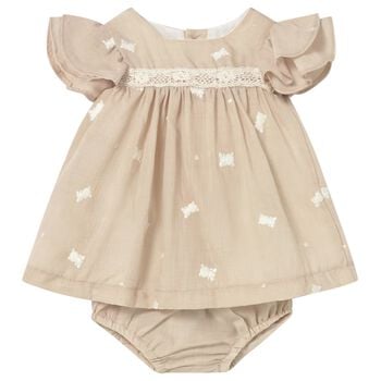 Baby Girls Beige Embroidered Floral Dress Set
