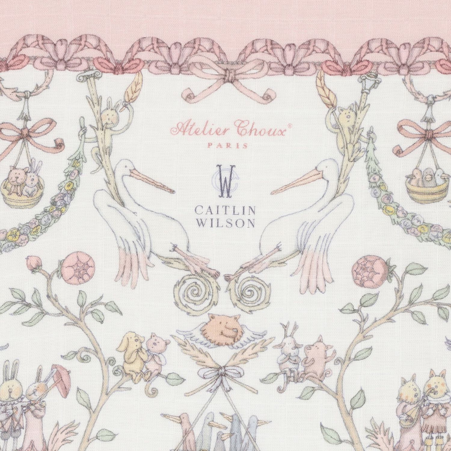 Baby Girls White & Pink Toile de Jouy Carré Swaddle & Bib Gift Set, 1, hi-res image number null