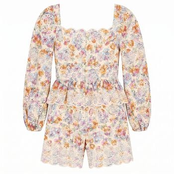 Girls Ivory Floral Embroidered Playsuit