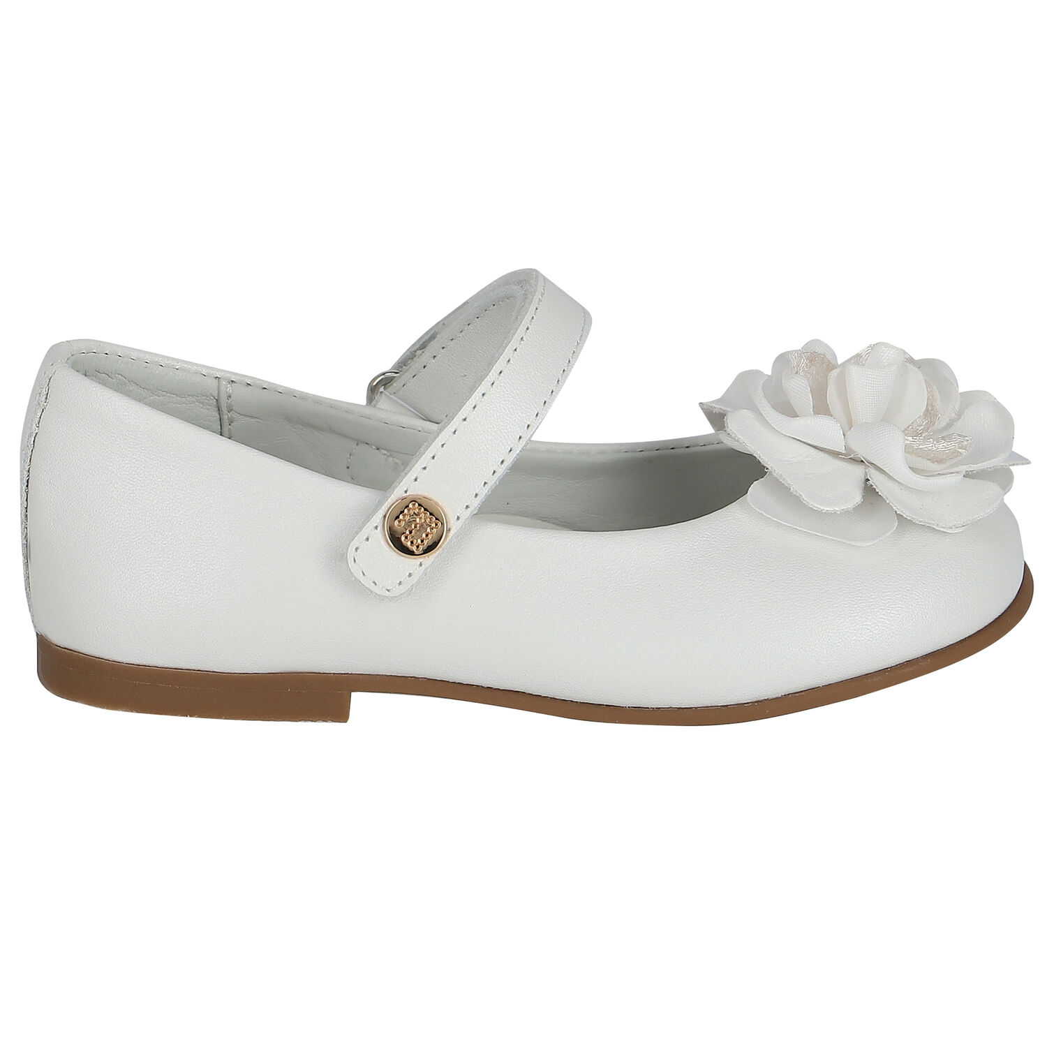 Younger Girls White Flower Shoes, 1, hi-res