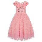 Girls Pink Flower Tulle Dress, 1, hi-res