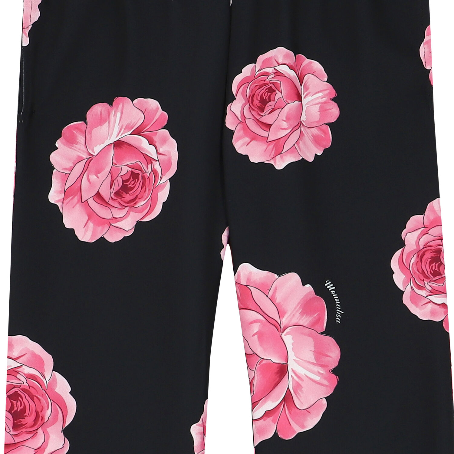 Girls Black & Pink Roses Trousers, 1, hi-res
