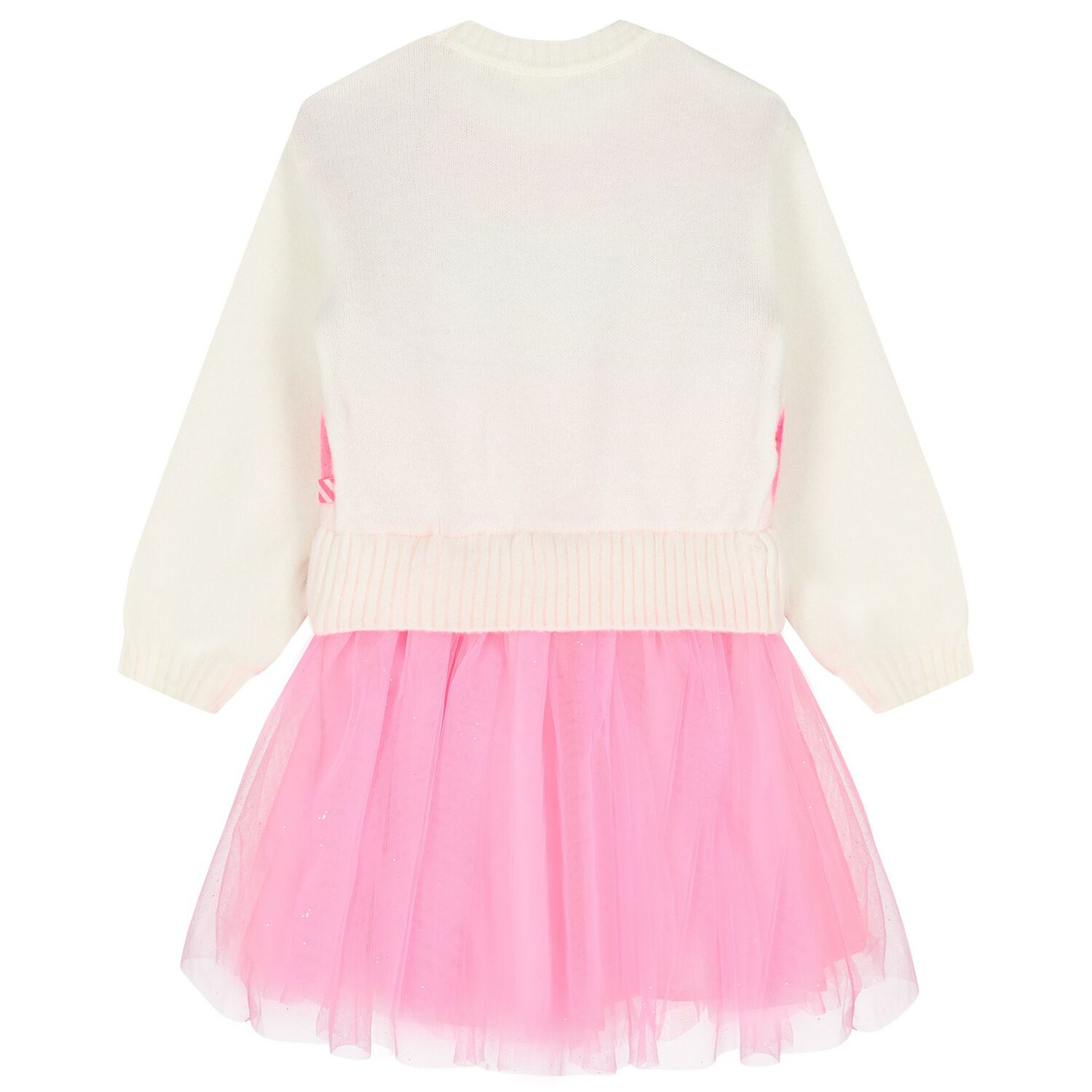 Girls Ivory & Pink Knitted Dress, 1, hi-res