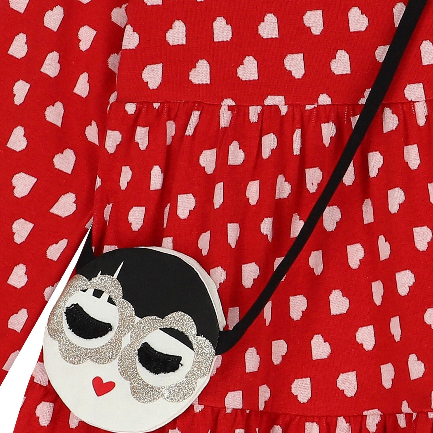 Girls Red Heart Dress & Bag Set, 1, hi-res