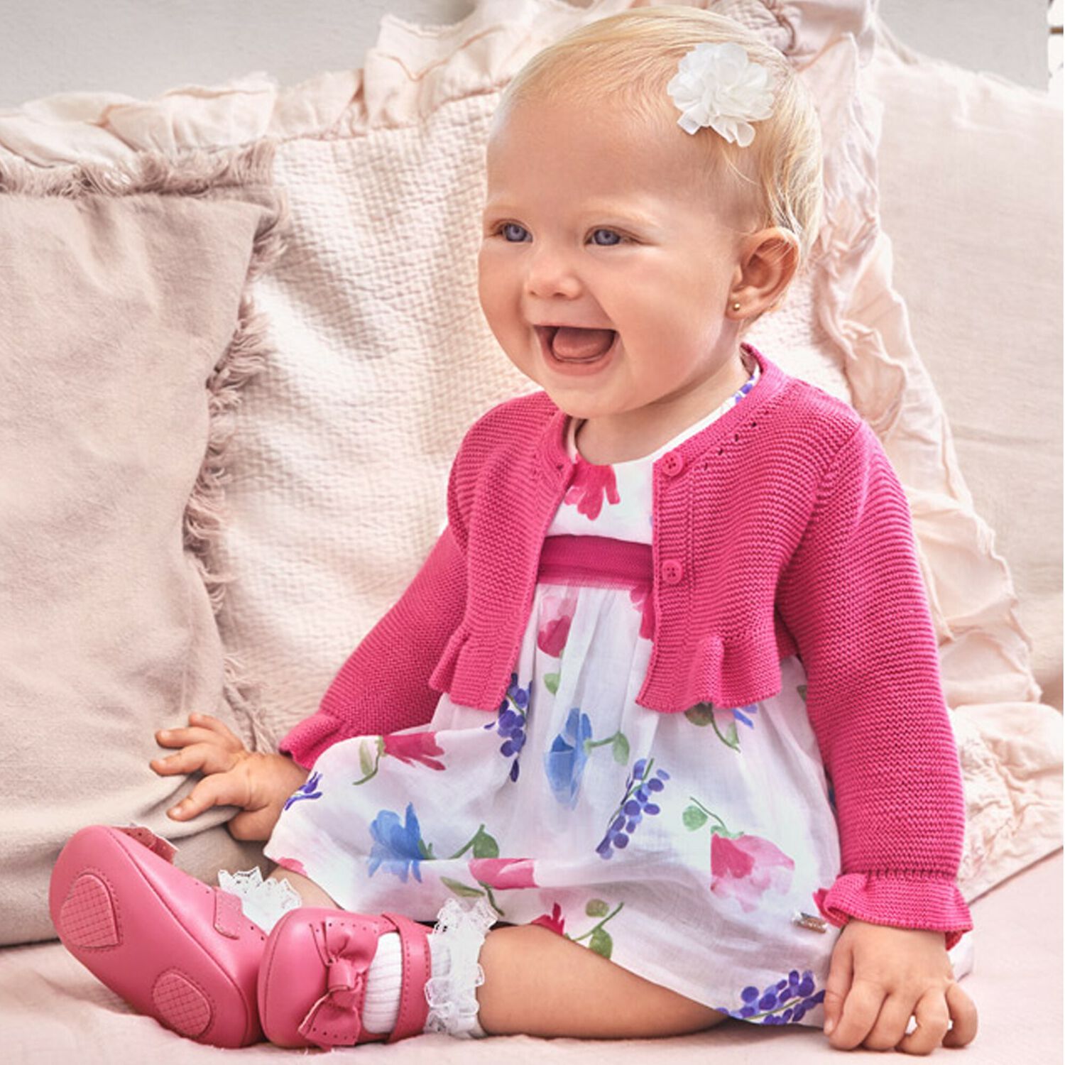 Baby Girls White Floral Dress Set, 1, hi-res