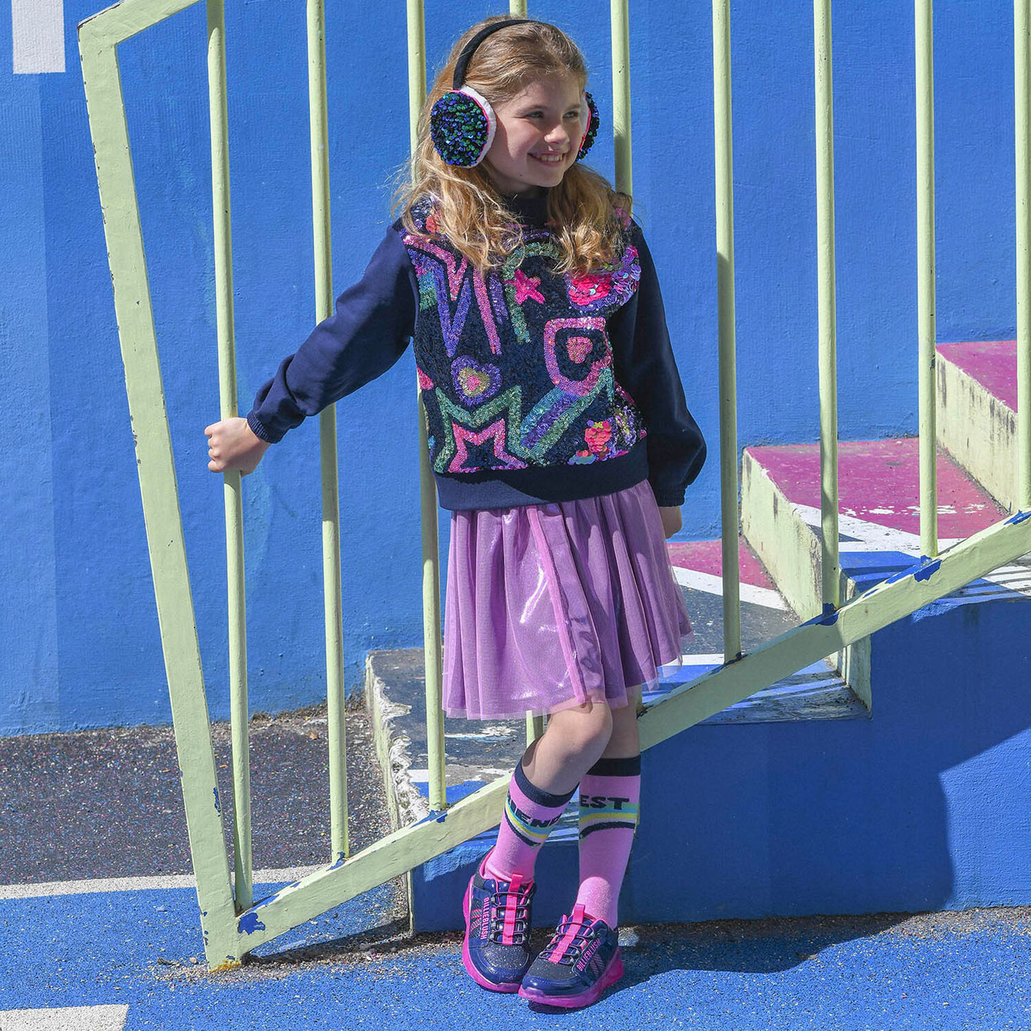 Girls Navy Blue & Pink Logo Trainers&Acirc;&nbsp;, 1, hi-res