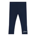 Baby Girls White & Navy Blue Teddy Bear Logo Leggings Set, 1, hi-res