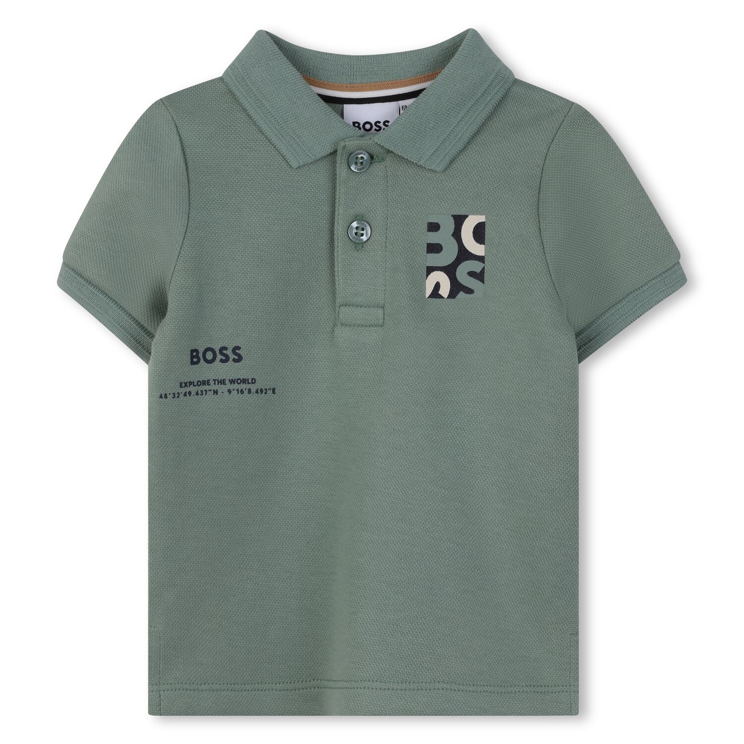 Younger Boys Green Logo Polo Shirt, 1, hi-res