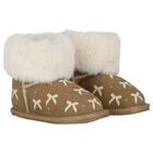 Girls Beige Suede Leather Bow Boots, 2, hi-res
