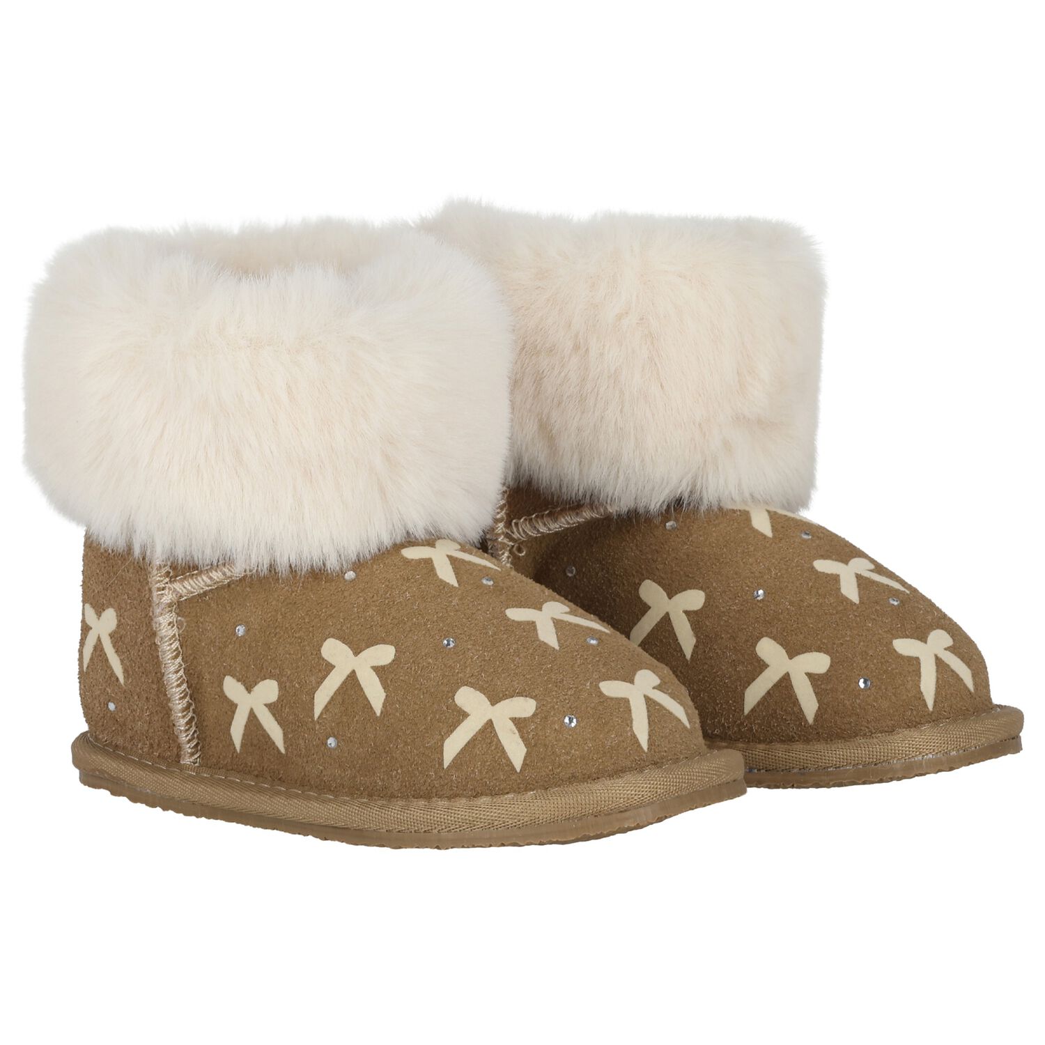 Girls Beige Suede Leather Bow Boots, 2, hi-res
