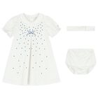 Baby Girls White & Blue Bow Dress Set, 1, hi-res