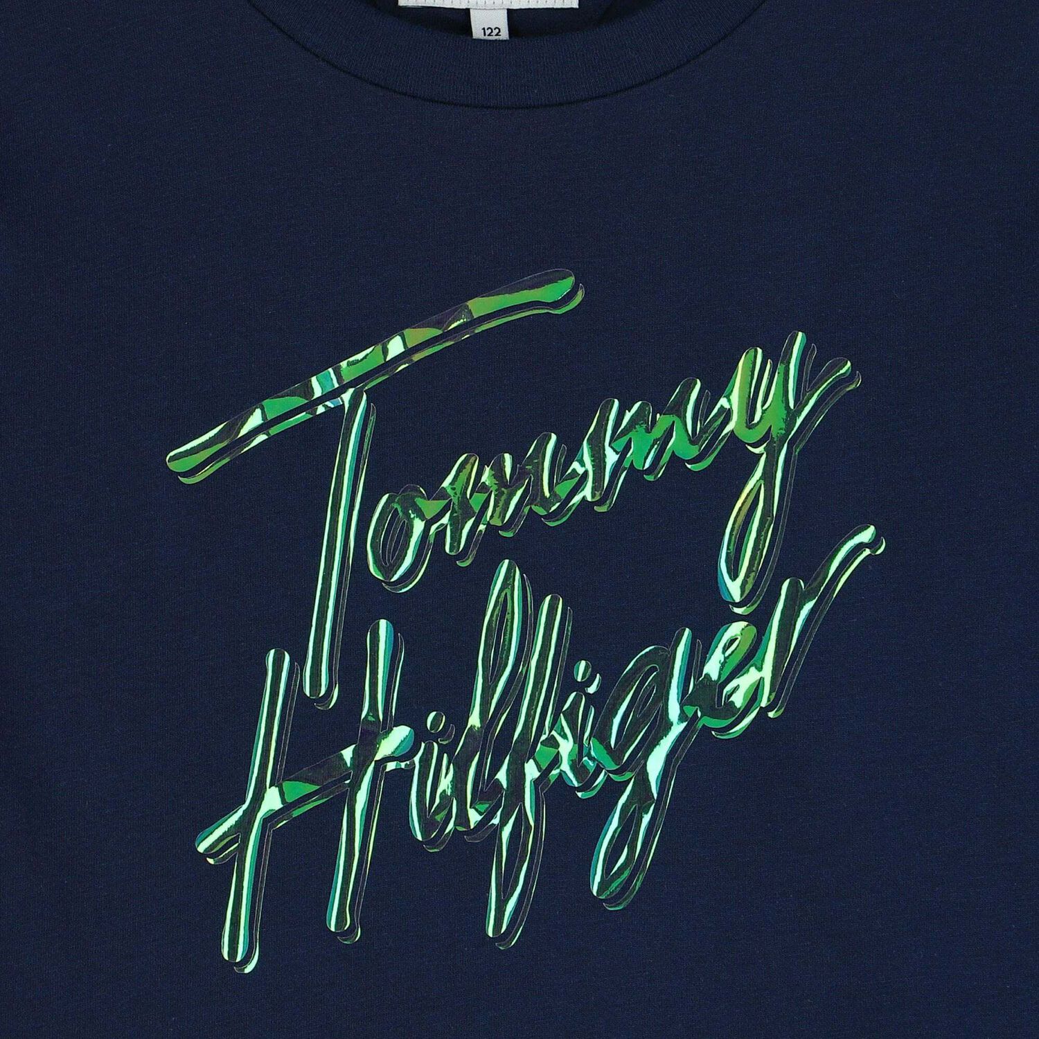 Girls Navy Holographic Logo T-Shirt, 1, hi-res