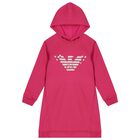 Girls Pink Logo Hooded Dress, 1, hi-res
