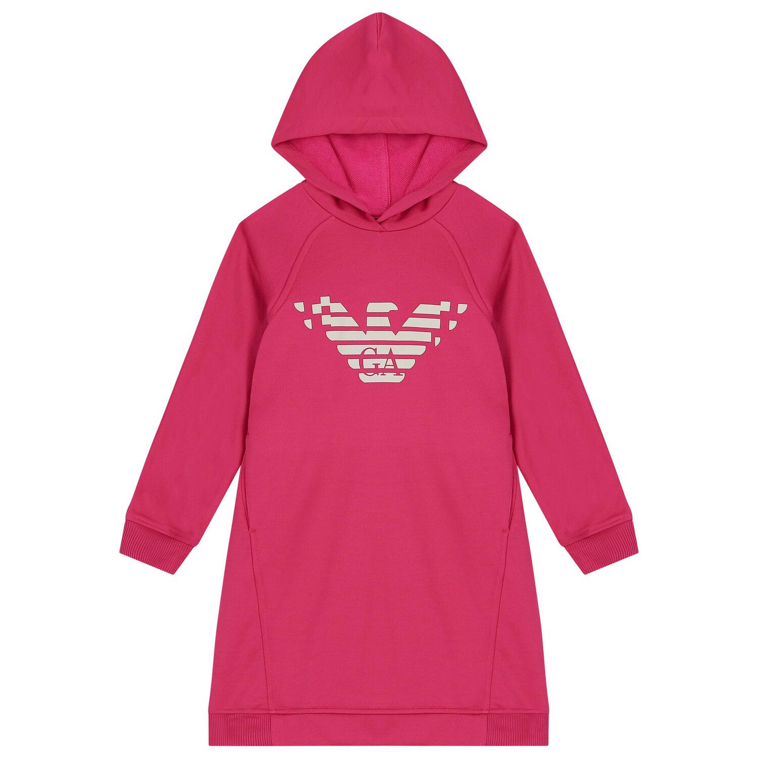 Girls Pink Logo Hooded Dress, 1, hi-res