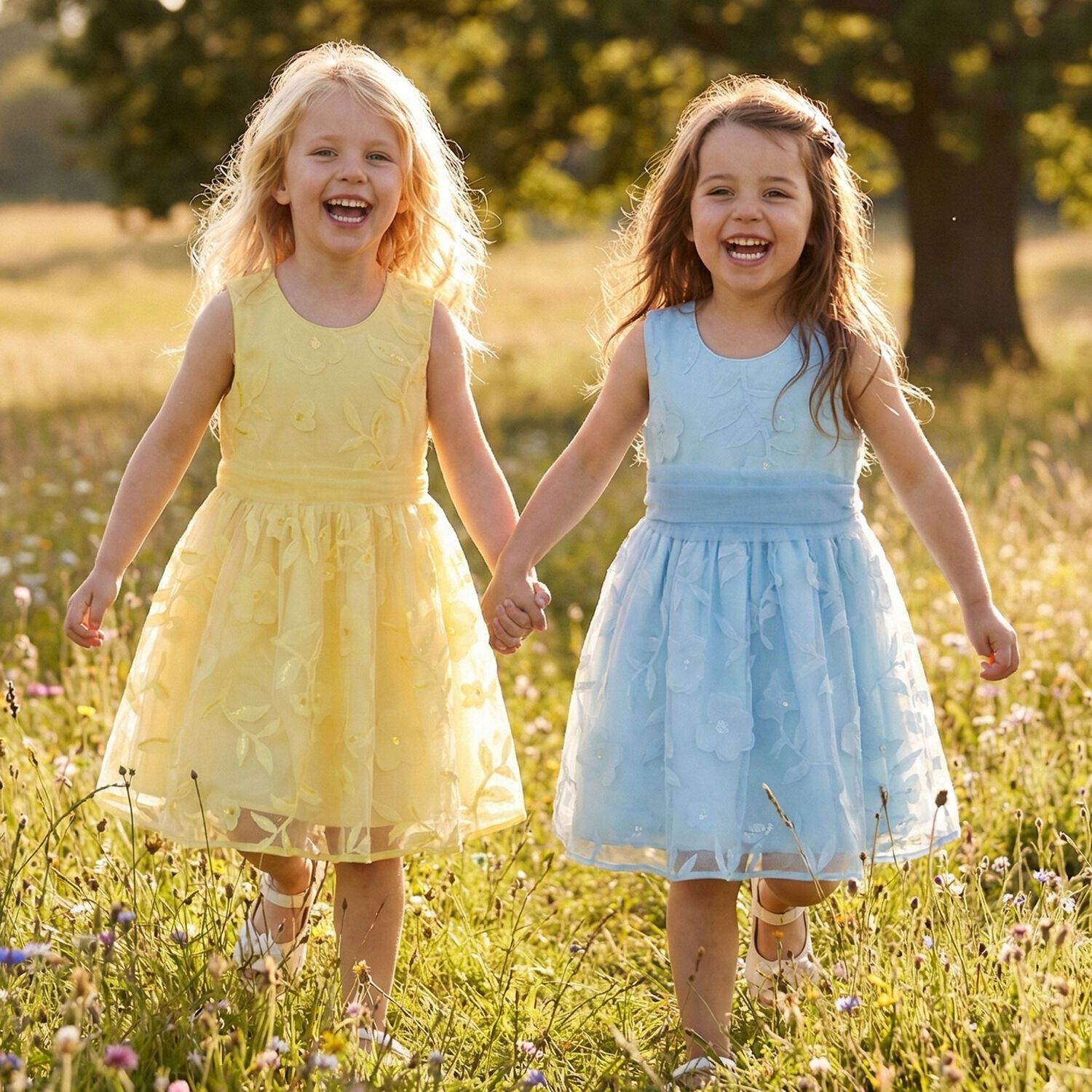 Girls Blue Cut-Out flowers Dress, 2, hi-res
