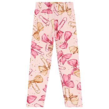 Girls Pink Bow Leggings
