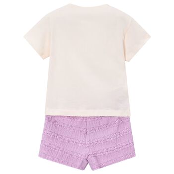 Girls Ivory & Lilac Shorts Set