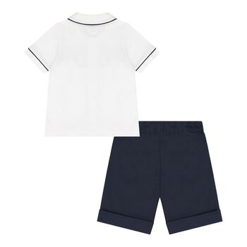 Baby Boys White & Navy Blue Shorts Set