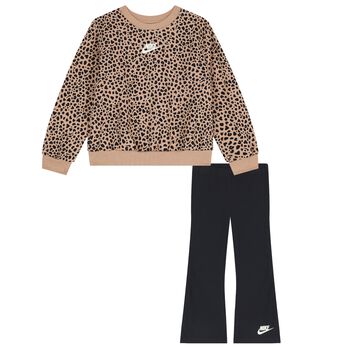 Girls Beige & Black Logo Leggings Set