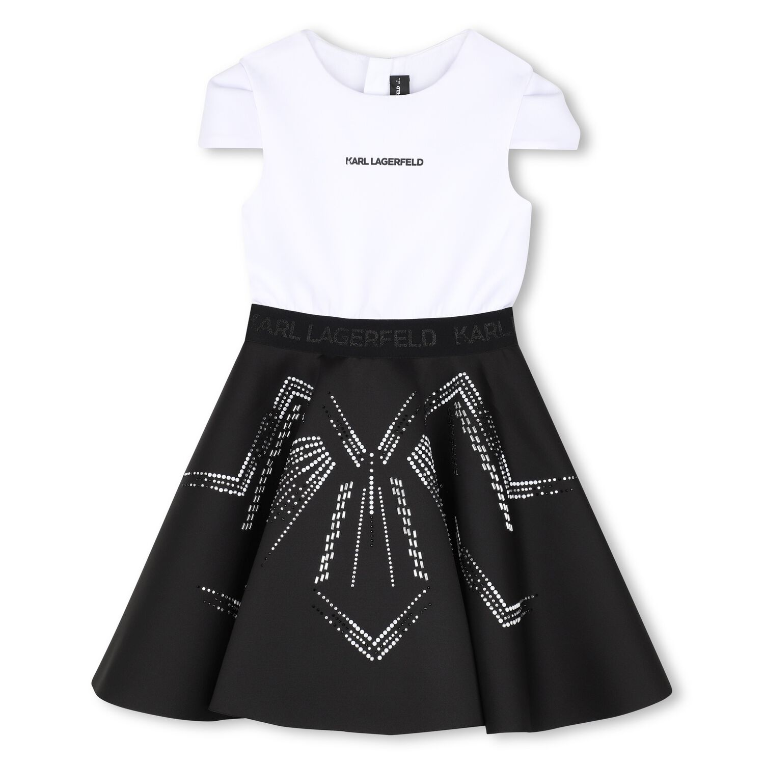Girls White & Black Logo Dress, 1, hi-res