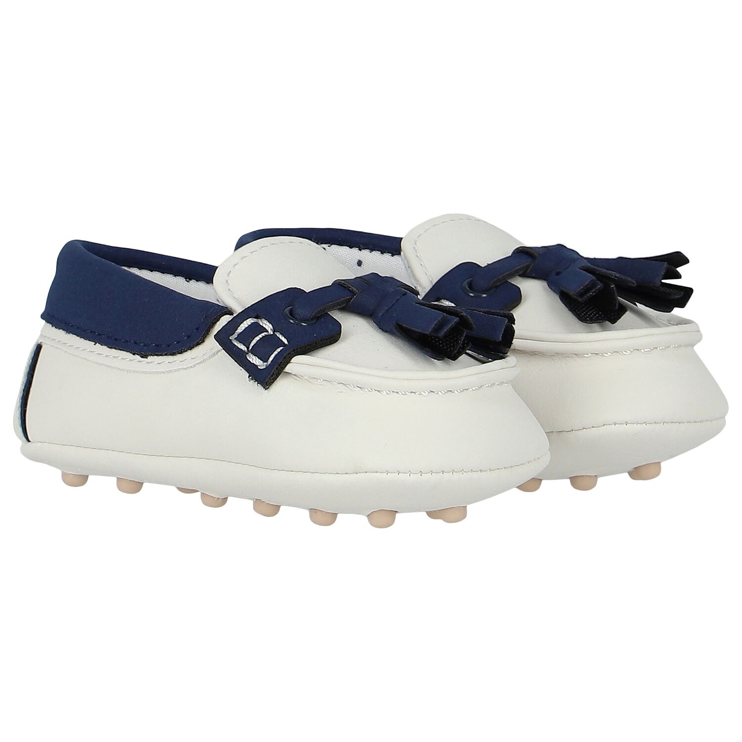 Baby Boys White & Blue Moccasins, 1, hi-res