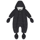Baby Boys Black Logo Snowsuit, 1, hi-res