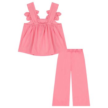 Girls Pink 3D Flower Trousers Set