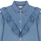 Girls Blue Ruffled Denim Dress, 1, hi-res