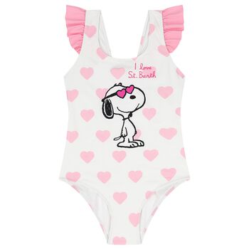 Girls White & Pink Snoopy Swimsuit