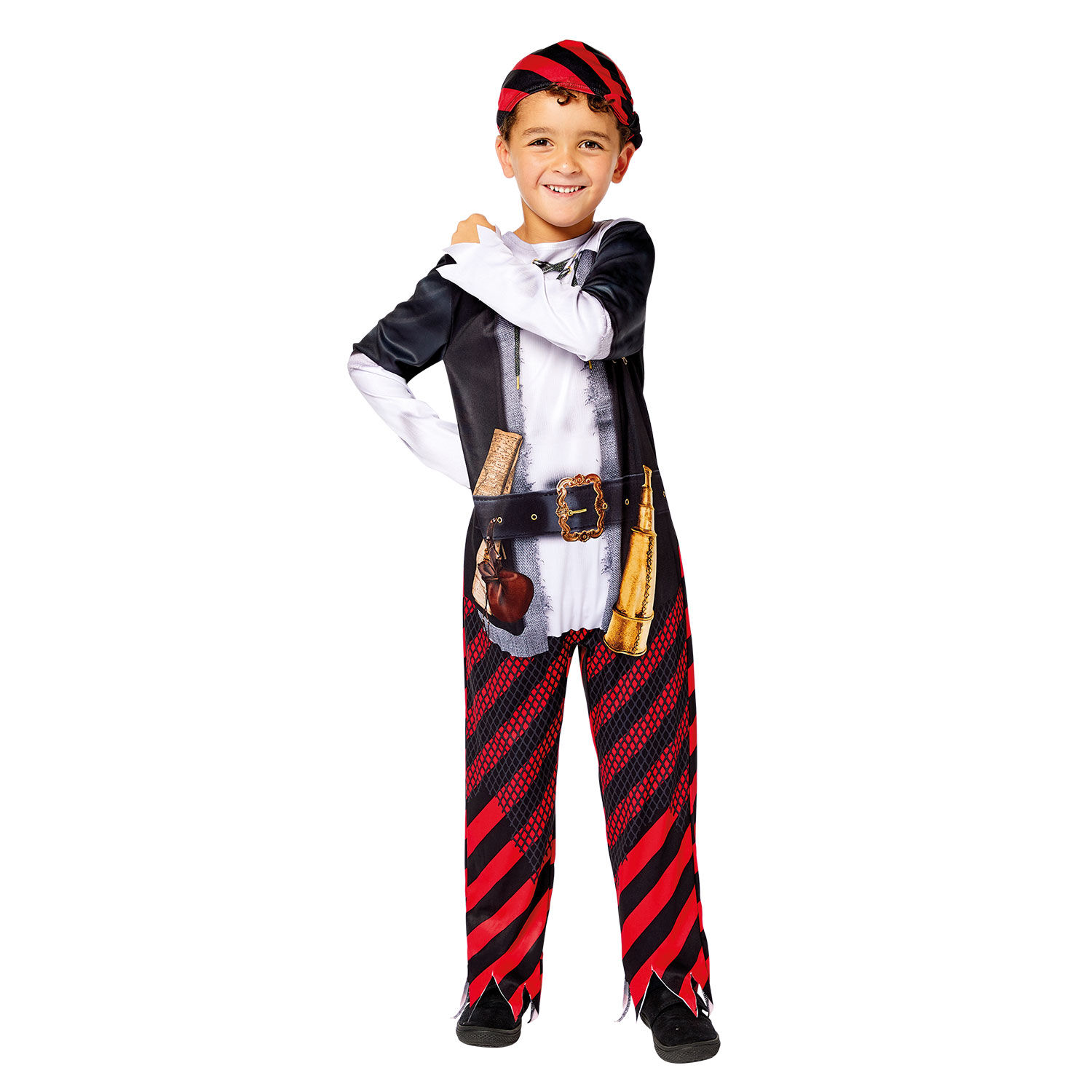 Boys Black, White & Red Pirate Costume, 1, hi-res image number null