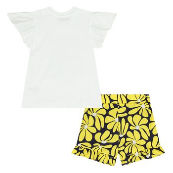 Younger Girls White & Yellow Shorts Set