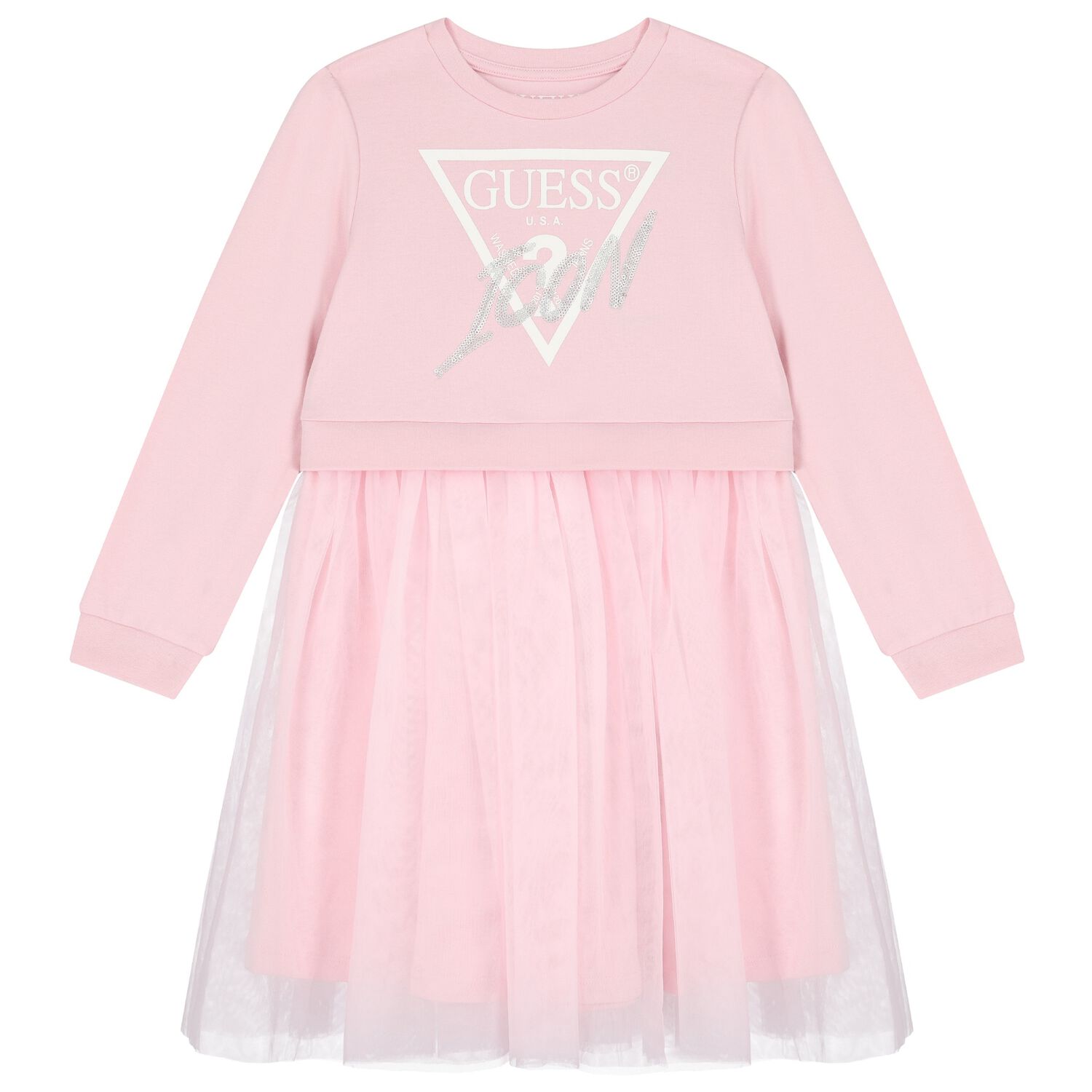 Girls Pink Logo Tulle Dress, 3, hi-res image number null